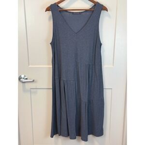 Cut Loose Blue 100% Cotton Linen Swing Tank Dress Polka Dot A-Line size Medium